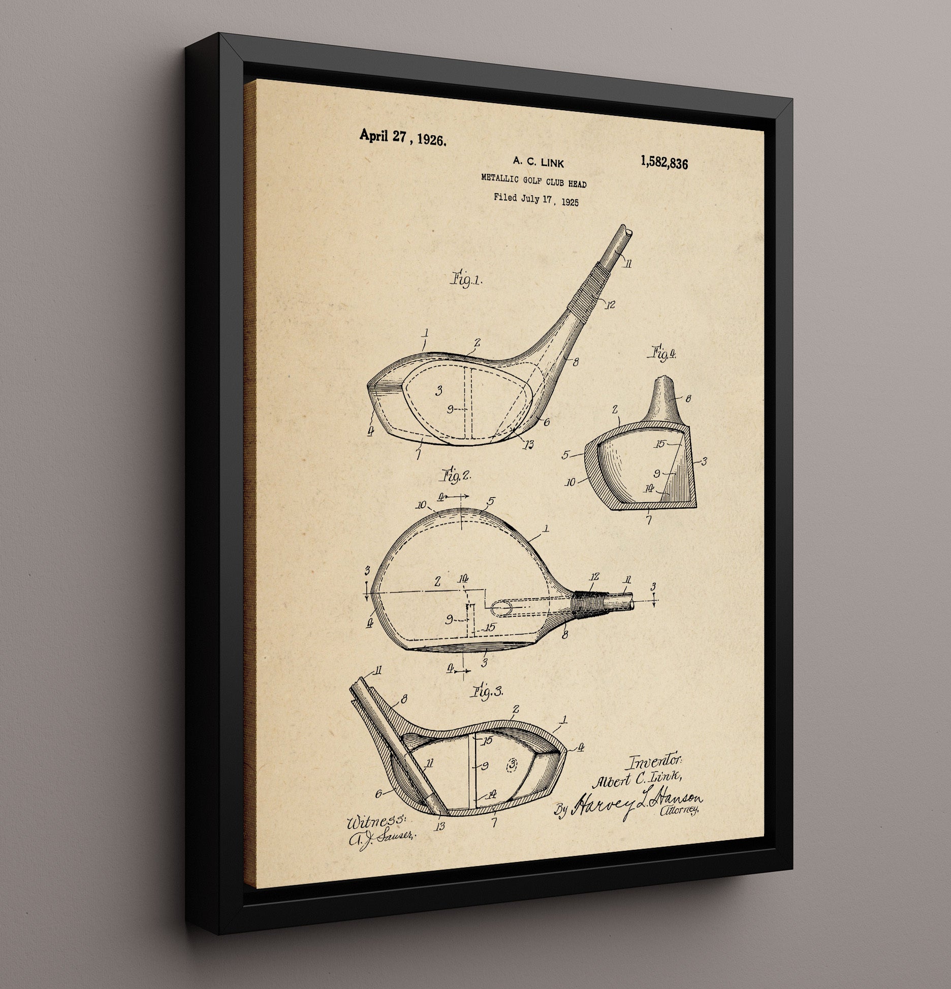 Patent Print - Metallic Golf Club Head - A C Link - 1926 - Patent 1582836 Patent Wall Art