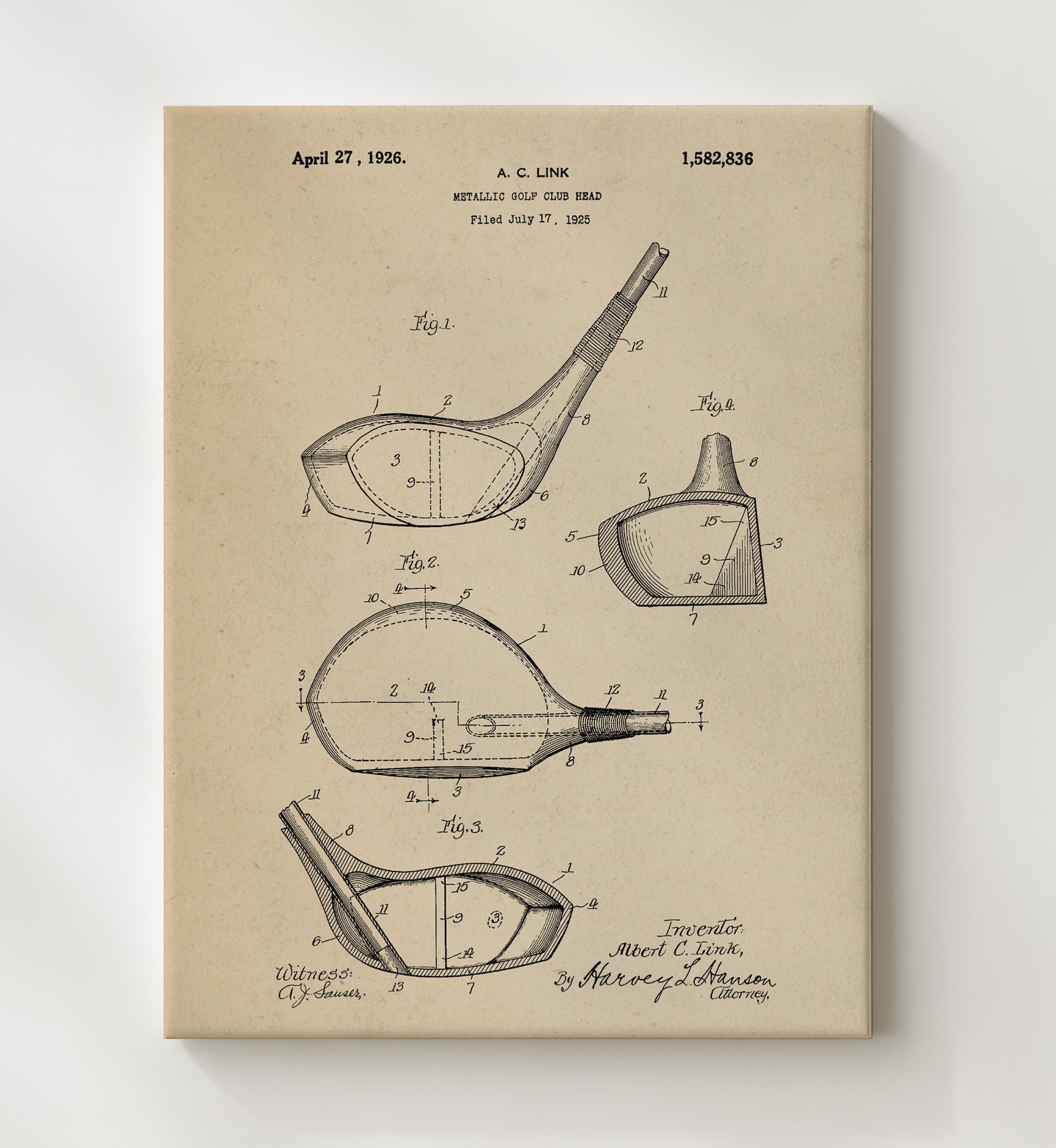 Patent Print - Metallic Golf Club Head - A C Link - 1926 - Patent 1582836 Patent Wall Art