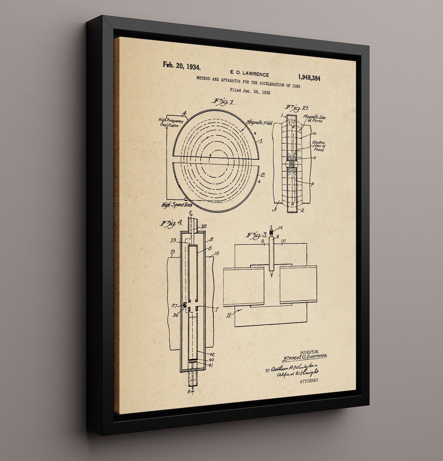 Patent Print - Method And Apparatus For The Acceleration Of Ions - Ernest O Lawrence - 1934 - Patent 1948384 Patent Wall Art
