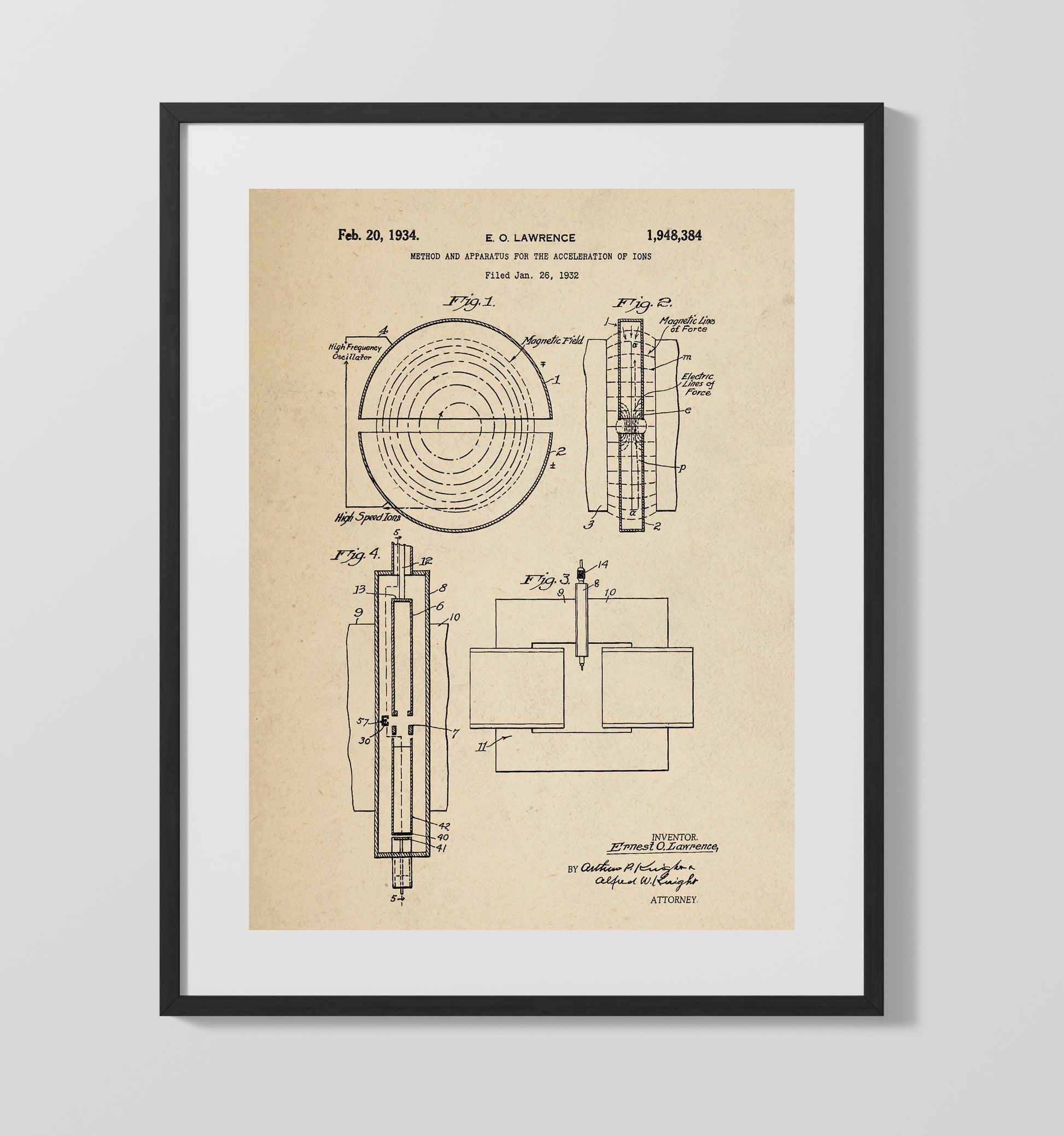 Patent Print - Method And Apparatus For The Acceleration Of Ions - Ernest O Lawrence - 1934 - Patent 1948384 Patent Wall Art