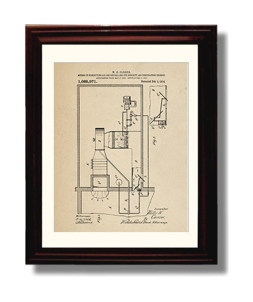 Patent Print - Method Of Humidifying Air And Controlling The Humidity And Temperature Thereof - Willis H Carrier - 1914 - Patent 1085971 Patent Wall Art