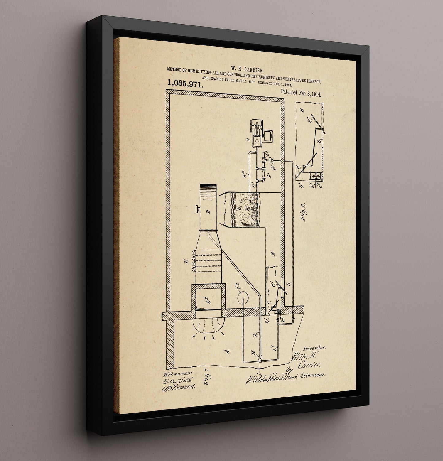 Patent Print - Method Of Humidifying Air And Controlling The Humidity And Temperature Thereof - Willis H Carrier - 1914 - Patent 1085971 Patent Wall Art