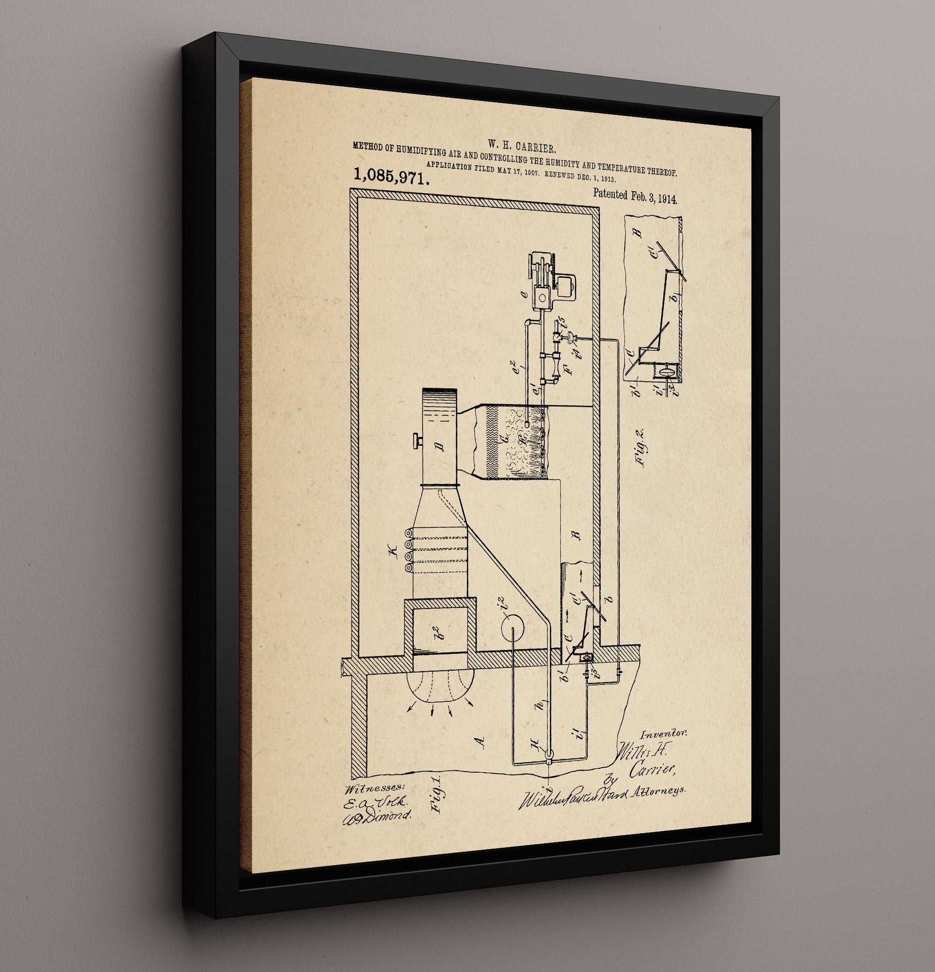 Patent Print - Method Of Humidifying Air And Controlling The Humidity And Temperature Thereof - Willis H Carrier - 1914 - Patent 1085971 Patent Wall Art