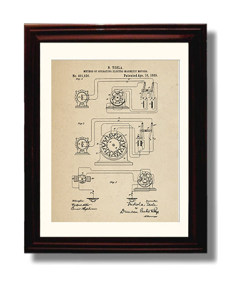 Patent Print - Method Of Operating Electro Magnetic Motors - Nikola Tesla - 1889 - Patent 401520 Patent Wall Art