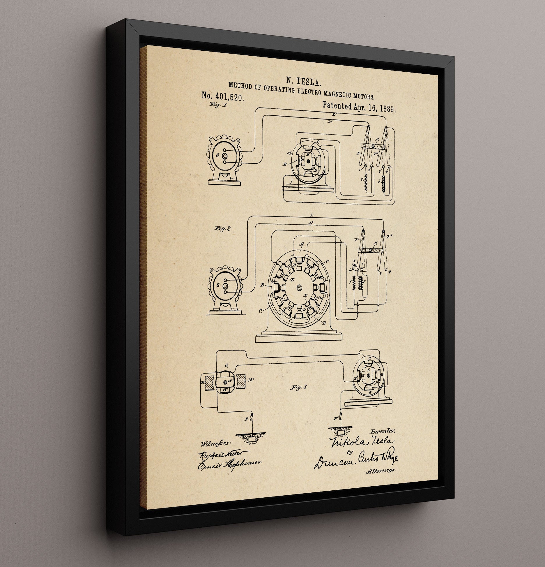Patent Print - Method Of Operating Electro Magnetic Motors - Nikola Tesla - 1889 - Patent 401520 Patent Wall Art