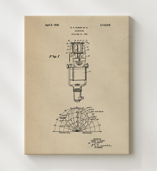 Microphone - 1938 Patent - 20x24 Canvas