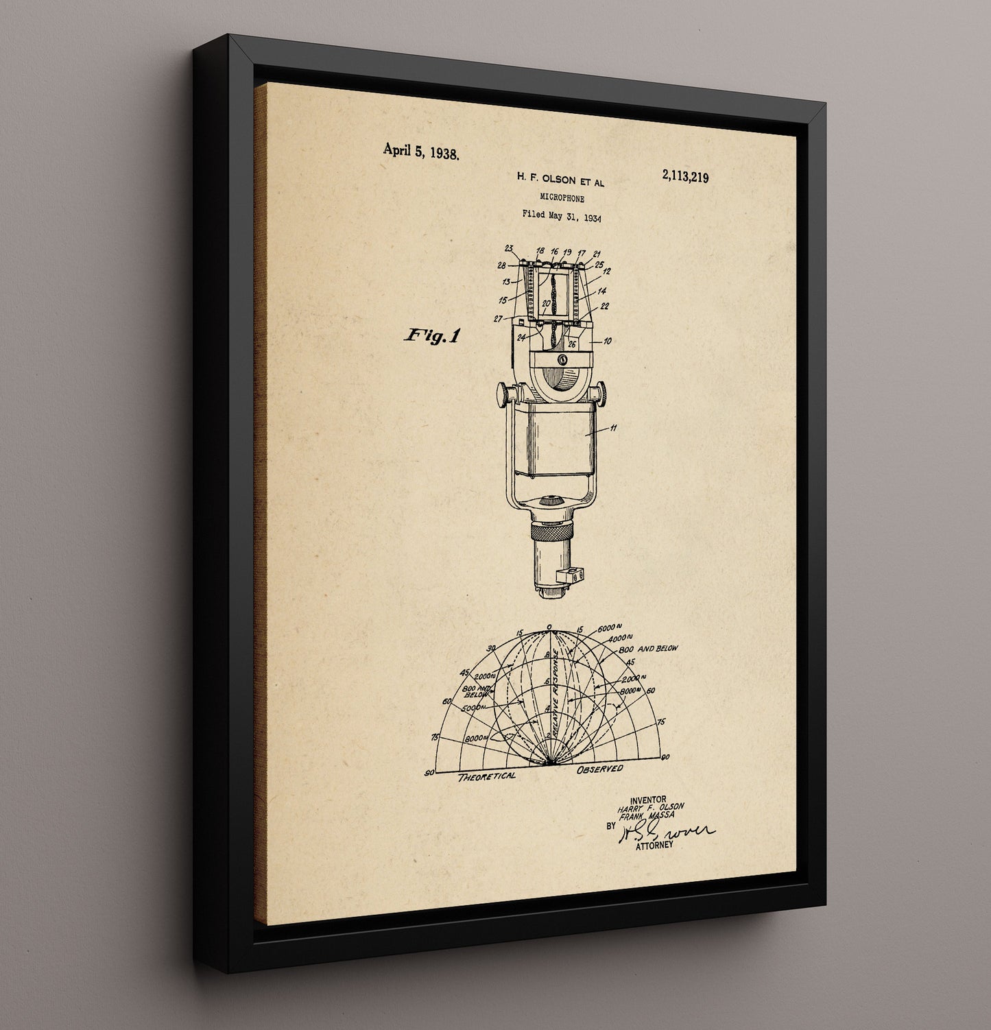 Patent Print - Microphone - Harry F. Olson And Frank Massa - 1938 - Patent 2113219 Patent Wall Art