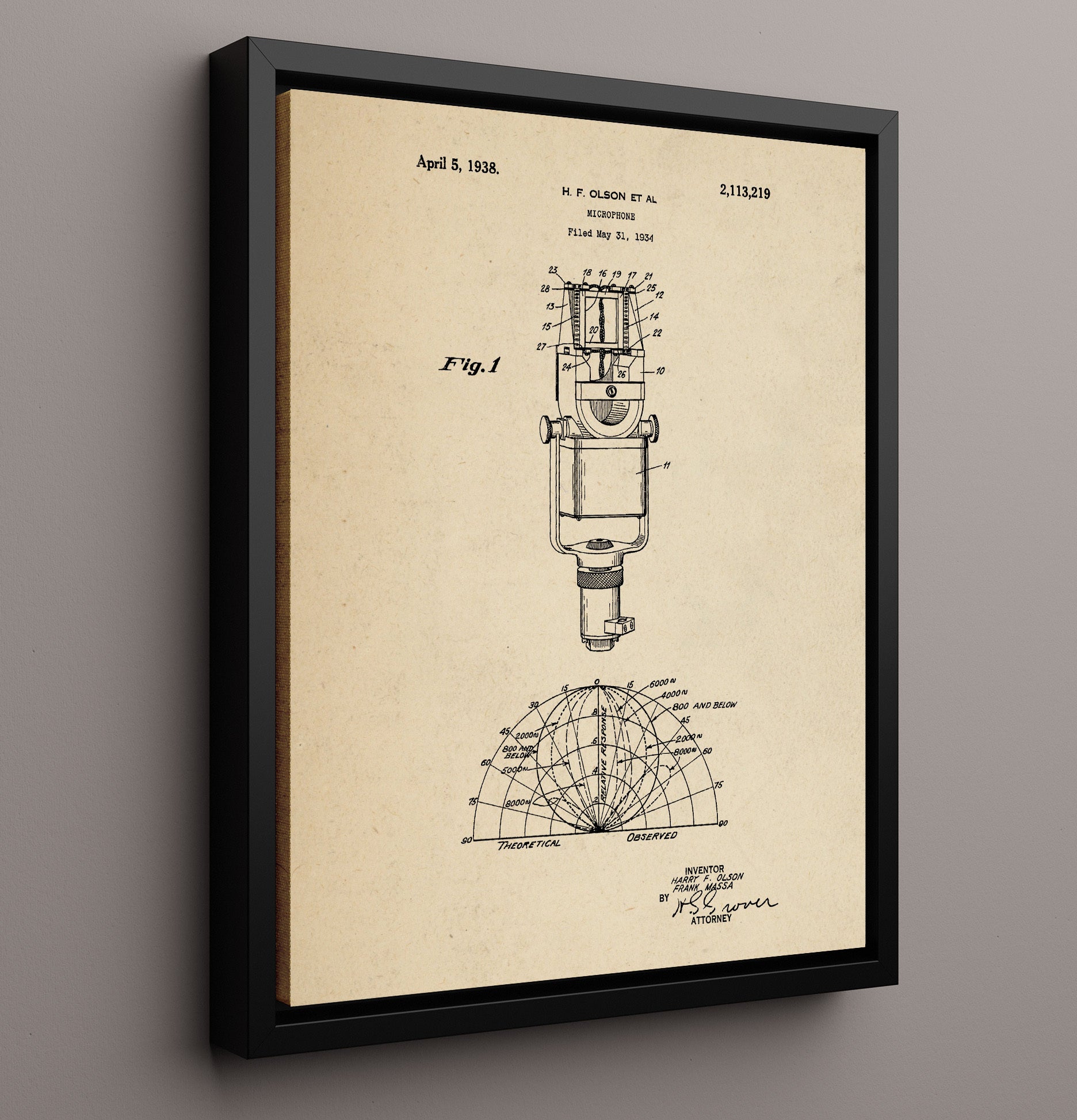Patent Print - Microphone - Harry F. Olson And Frank Massa - 1938 - Patent 2113219 Patent Wall Art