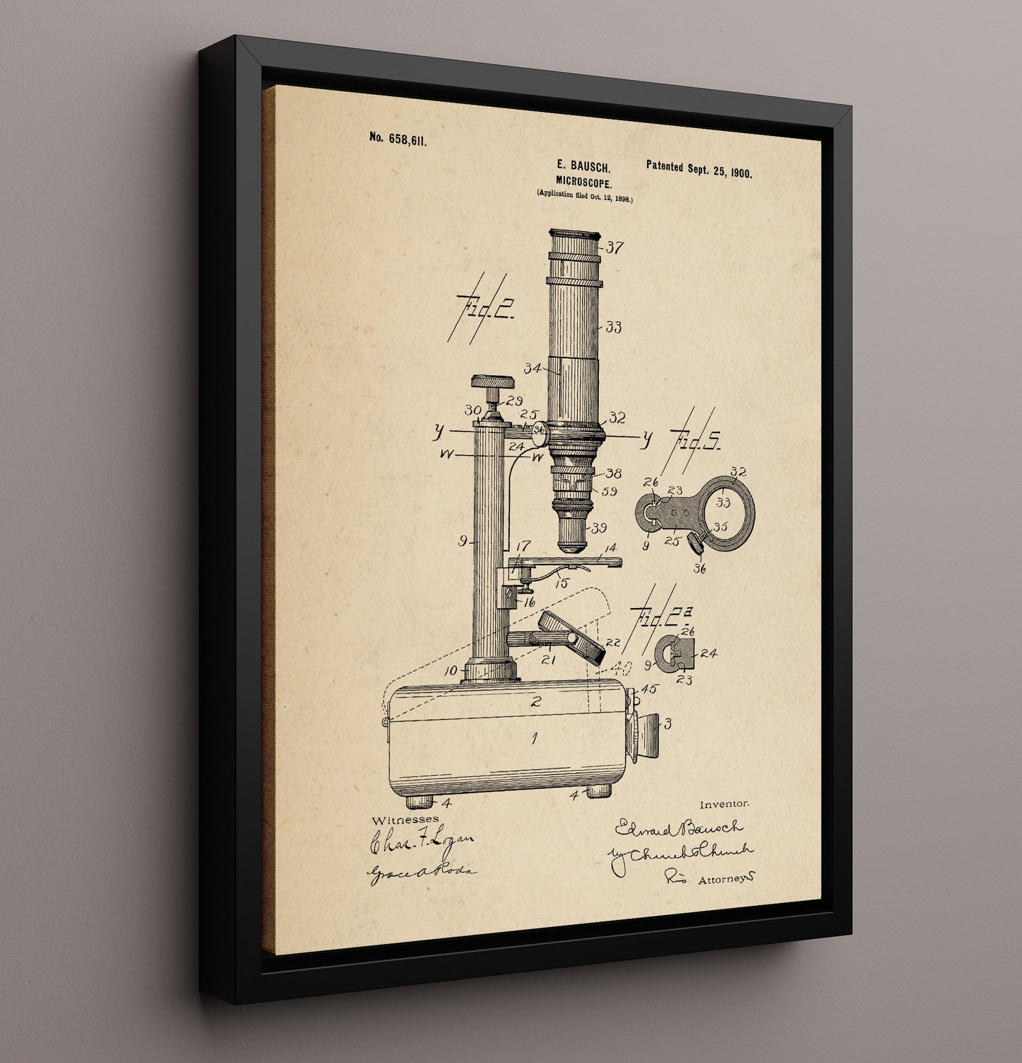 Patent Print - Microscope - E. Bausch - 1900 - Patent 658611 Patent Wall Art