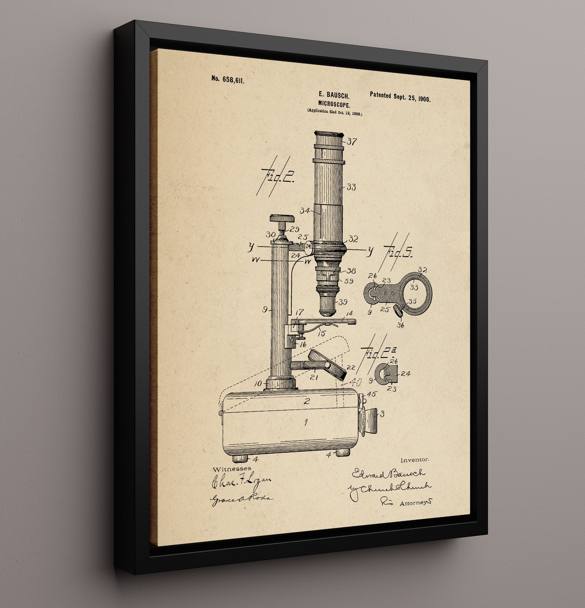 Patent Print - Microscope - E. Bausch - 1900 - Patent 658611 Patent Wall Art
