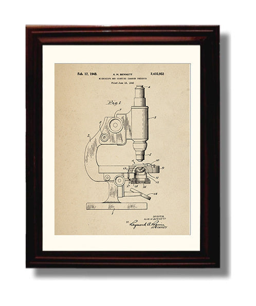 Patent Print - Microscope And Counting Chamber - Alva H. Bennett - 1948 - Patent 2435952 Patent Wall Art