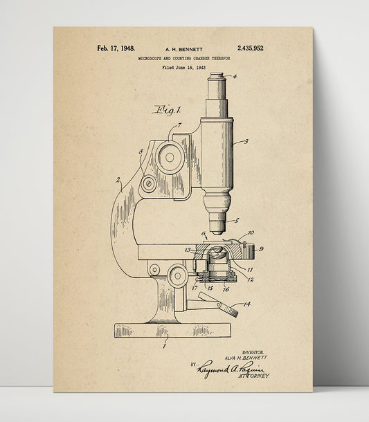 Microscope And Counting Chamber - 1948 Patent - 16x20 Unframed Print