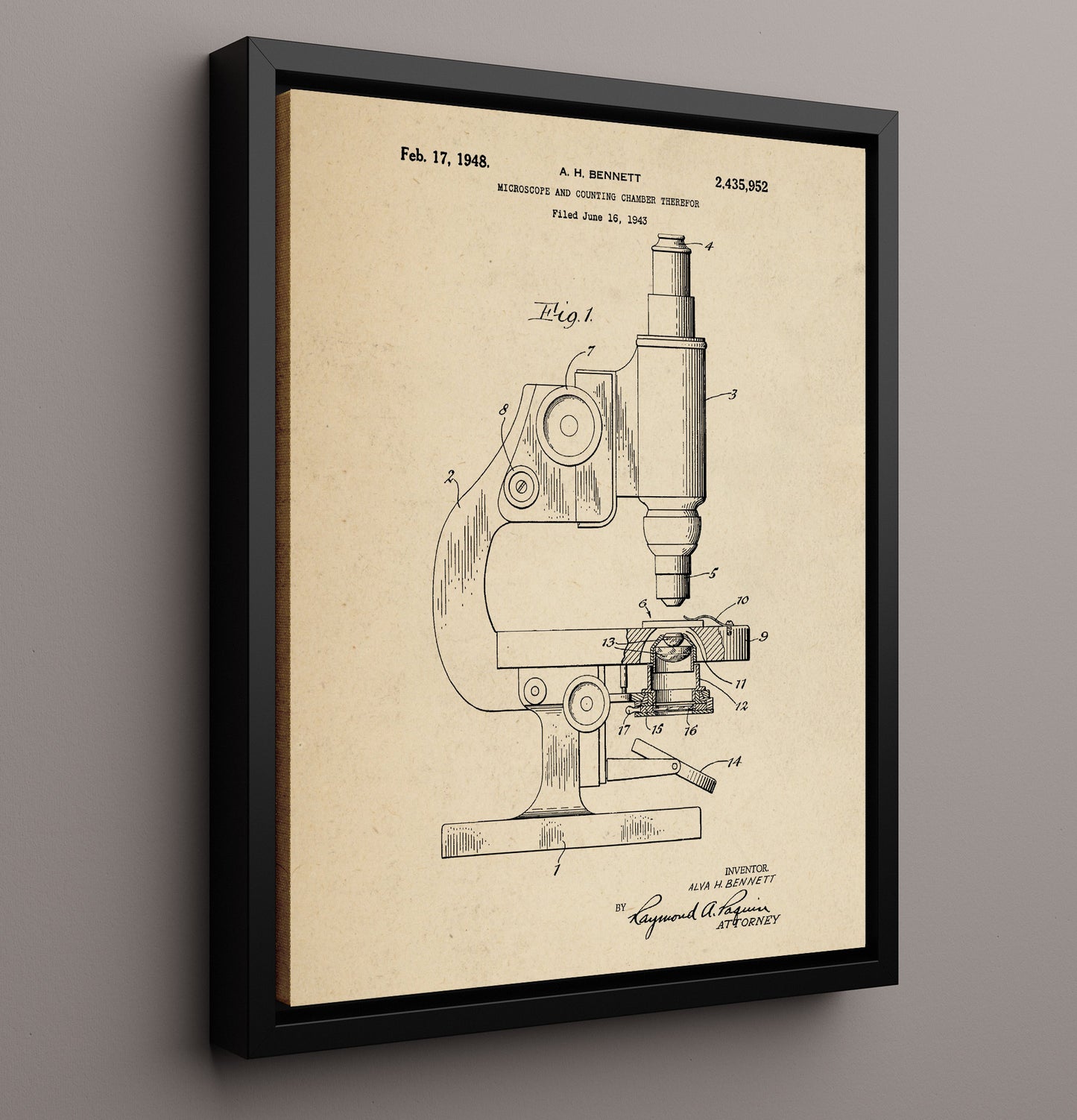 Patent Print - Microscope And Counting Chamber - Alva H. Bennett - 1948 - Patent 2435952 Patent Wall Art