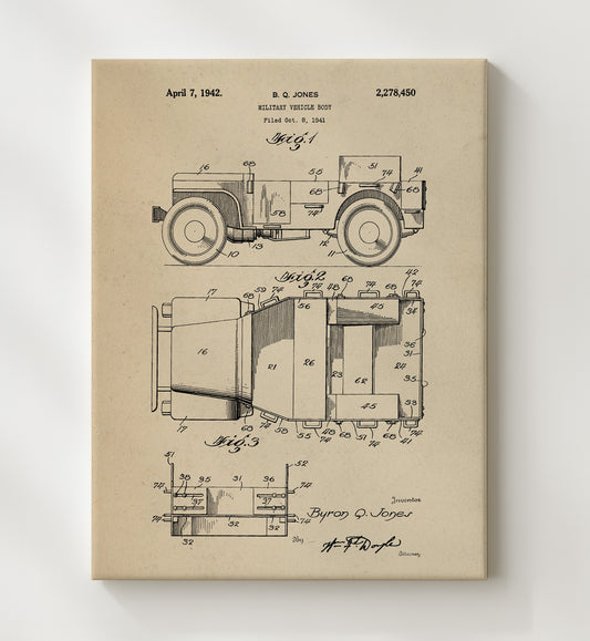 Military Vehicle Body 1942 patent print wall art 8x10 Canvas
