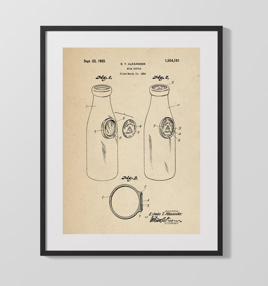 Milk Bottle - 1925 Patent - 16x20 Gallery Frame