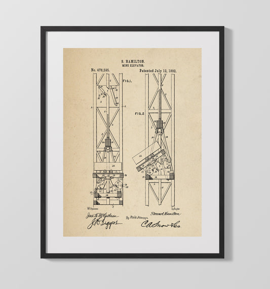 Mine Elevator - 1892 Patent - 16x20 Gallery Frame
