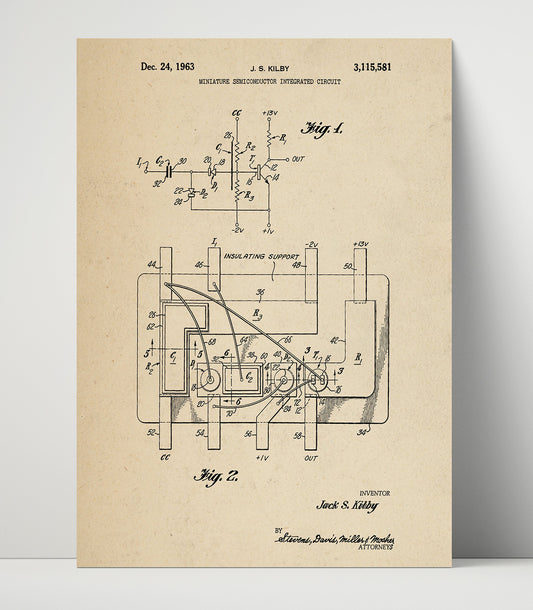 Miniature Semiconductor Integrated Circuit - 1963 Patent - 16x20 Unframed Print