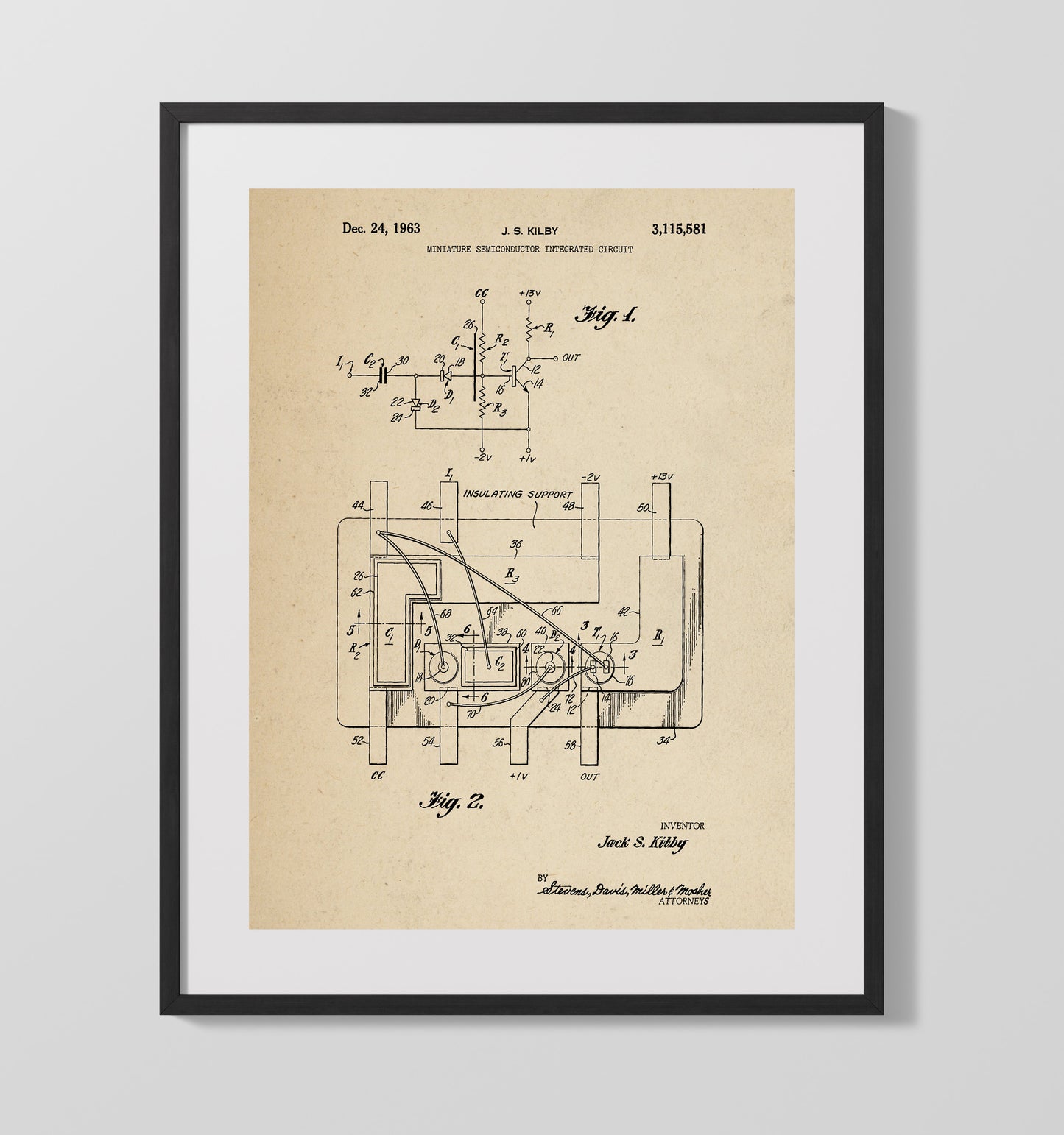 Patent Print - Miniature Semiconductor Integrated Circuit - Jack S Kilby - 1963 - Patent 3115581 Patent Wall Art
