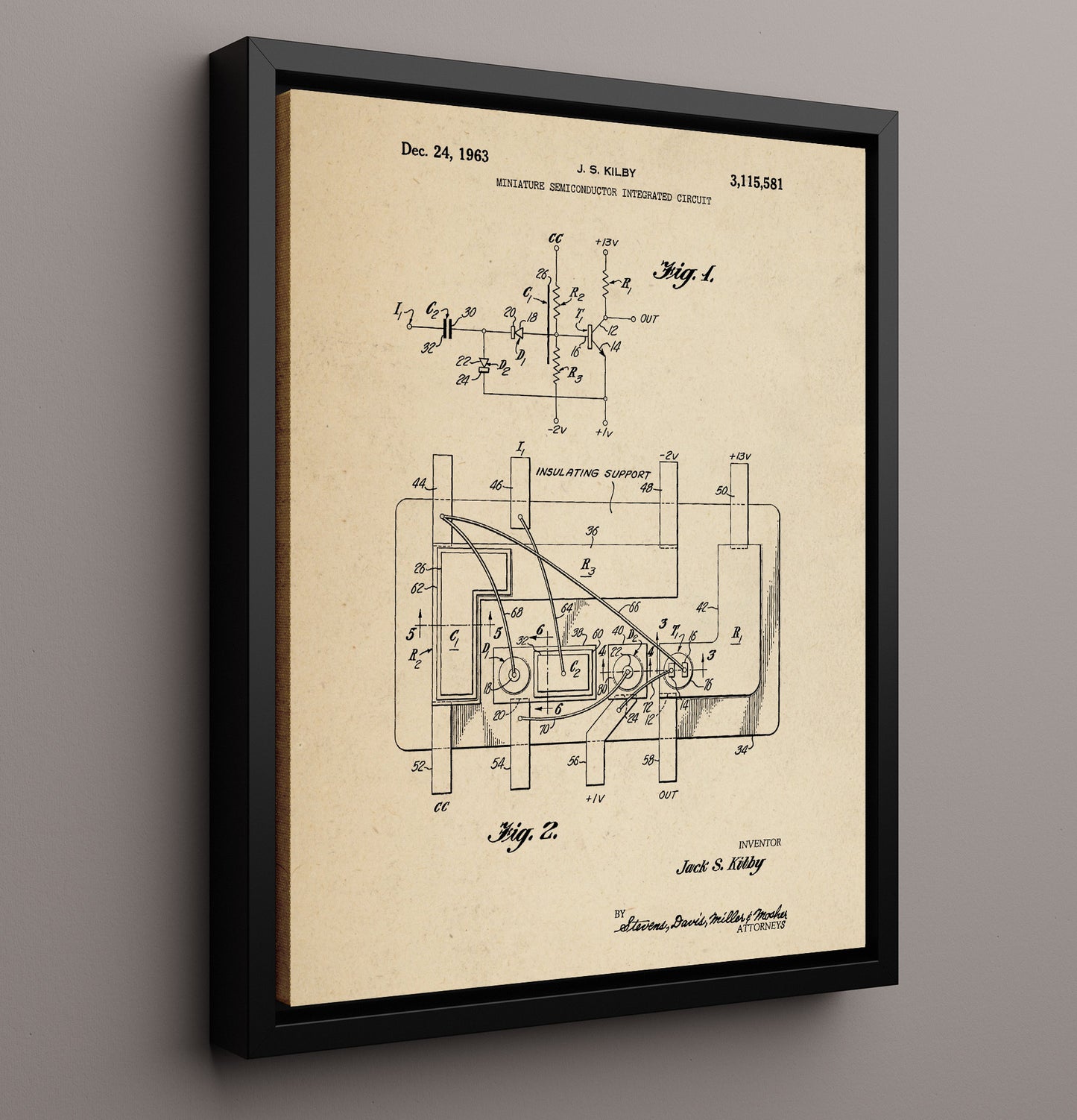 Patent Print - Miniature Semiconductor Integrated Circuit - Jack S Kilby - 1963 - Patent 3115581 Patent Wall Art