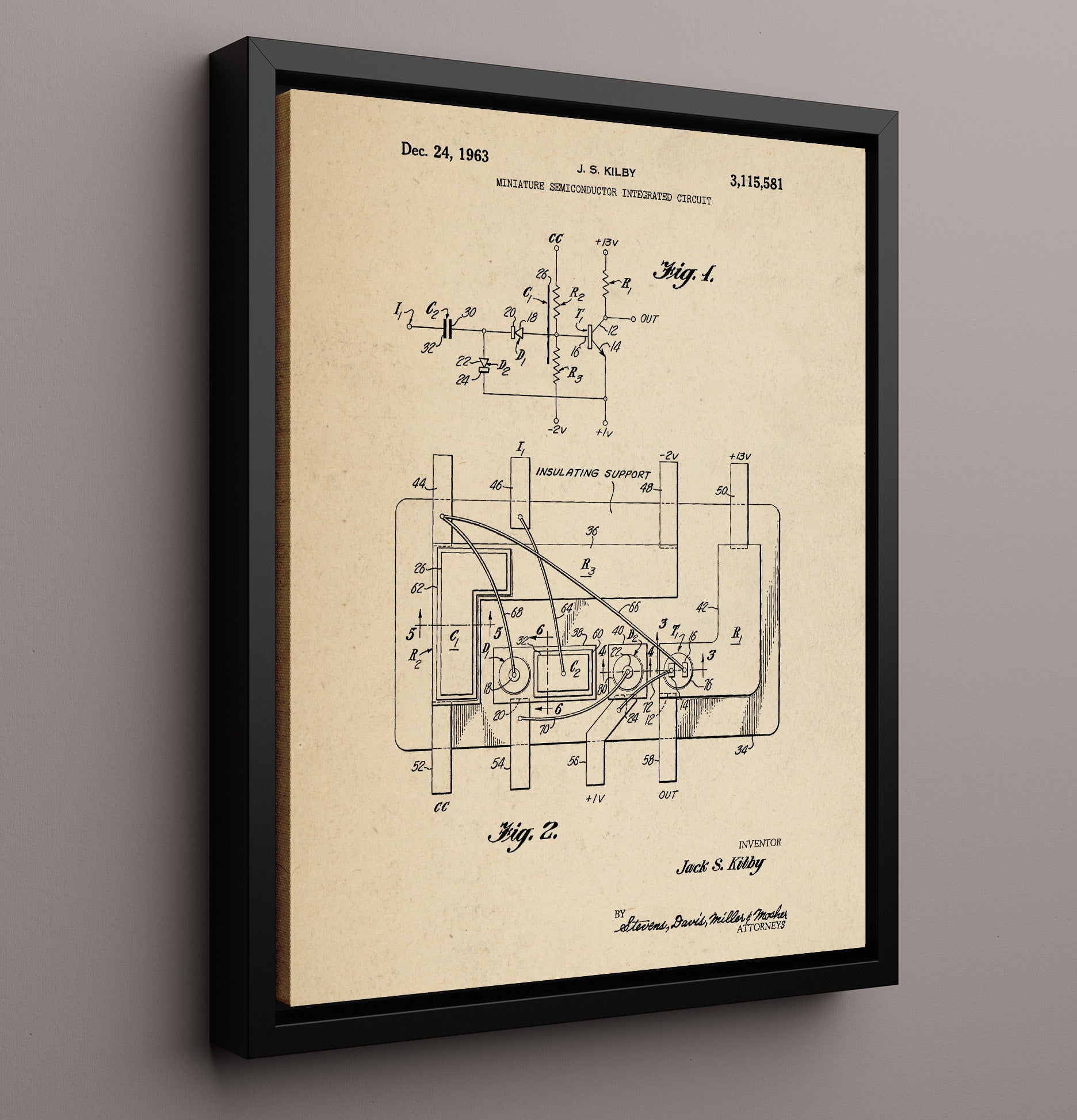 Patent Print - Miniature Semiconductor Integrated Circuit - Jack S Kilby - 1963 - Patent 3115581 Patent Wall Art