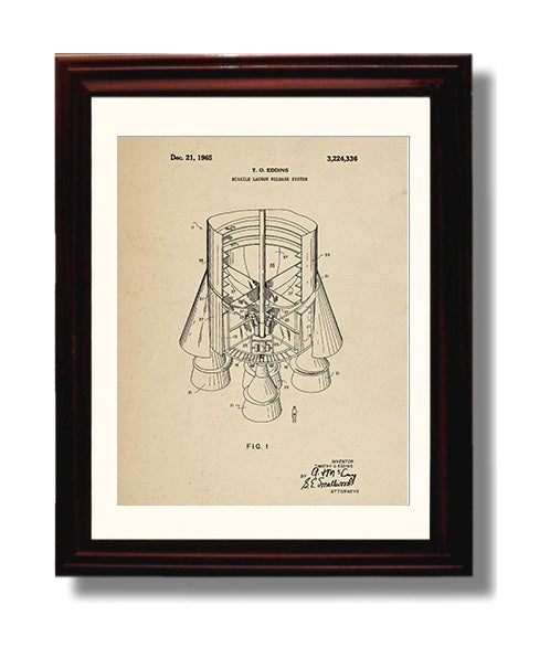 Patent Print - Missile Launch Release System - Timothy O Eddins - 1965 - Patent 3224336 Patent Wall Art