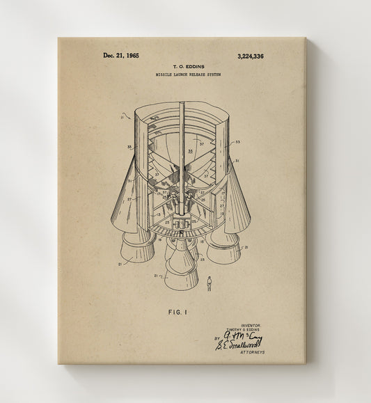 Missile Launch Release System 1965 patent print wall art 8x10 Canvas