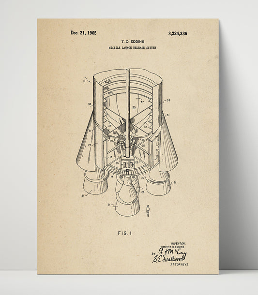 Missile Launch Release System - 1965 Patent - 16x20 Unframed Print