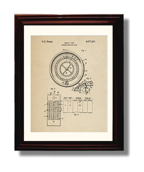 Patent Print - Modern Roulette Game - Unknown Inventor - 1978 - Patent 4077631 Patent Wall Art