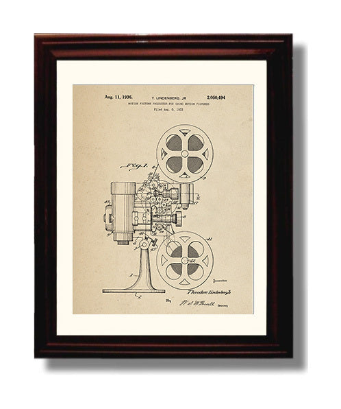 Patent Print - Motion Picture Projector For Sound Motion Pictures - T. Lindenberg Jr. - 1936 - Patent 2050494 Patent Wall Art