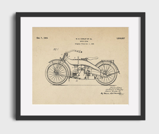Motor Cycle - 1924 Patent - 16x20 Gallery Frame
