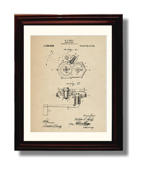 Patent Print - Motor Starter - William S Harley - 1916 - Patent 1184345 Patent Wall Art