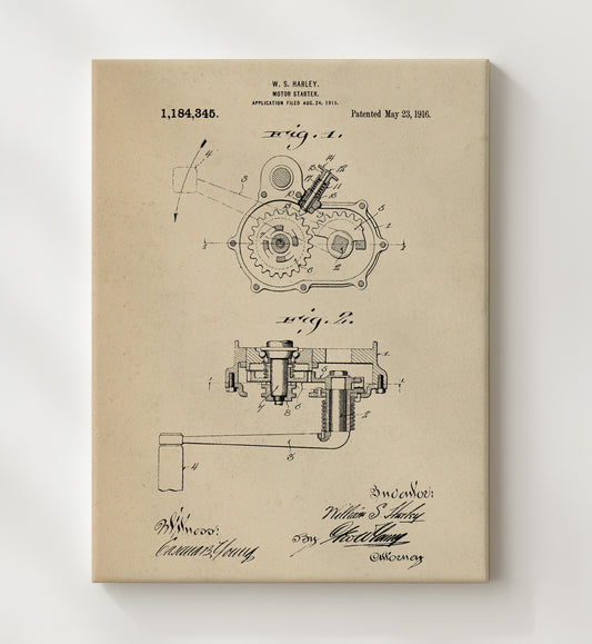 Motor Starter 1916 patent print wall art 8x10 Canvas