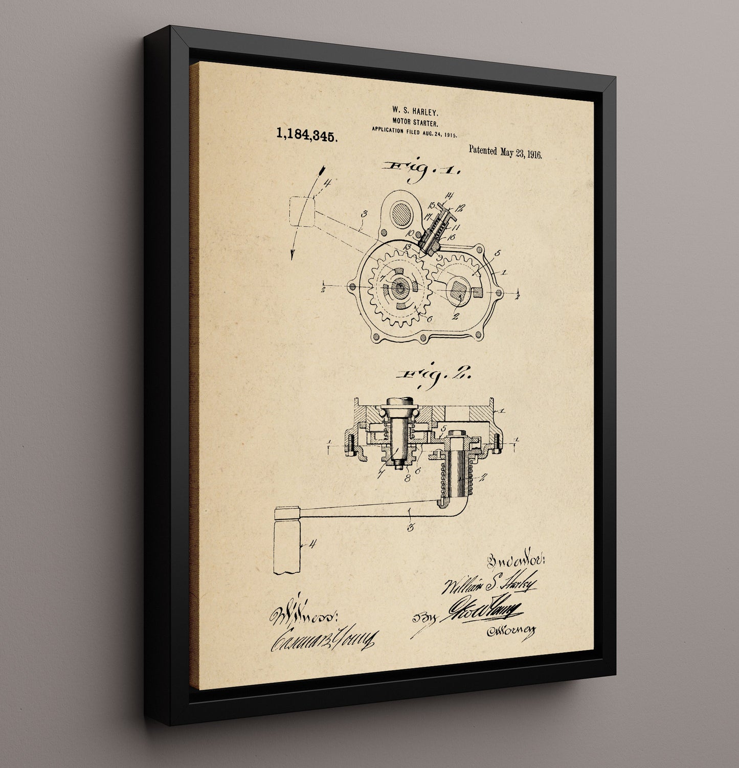 Patent Print - Motor Starter - William S Harley - 1916 - Patent 1184345 Patent Wall Art
