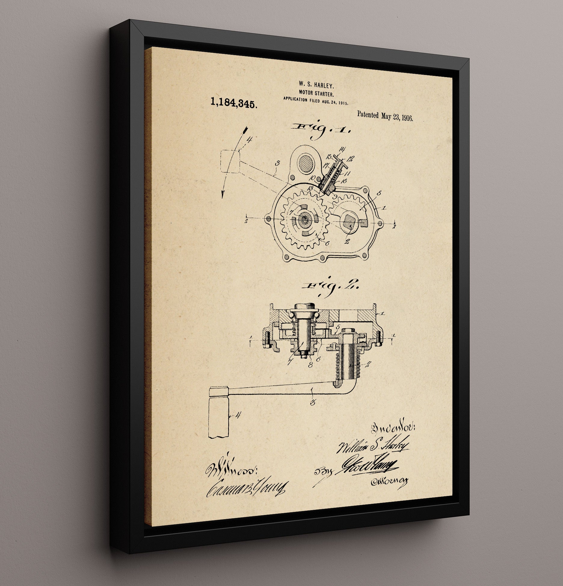 Patent Print - Motor Starter - William S Harley - 1916 - Patent 1184345 Patent Wall Art