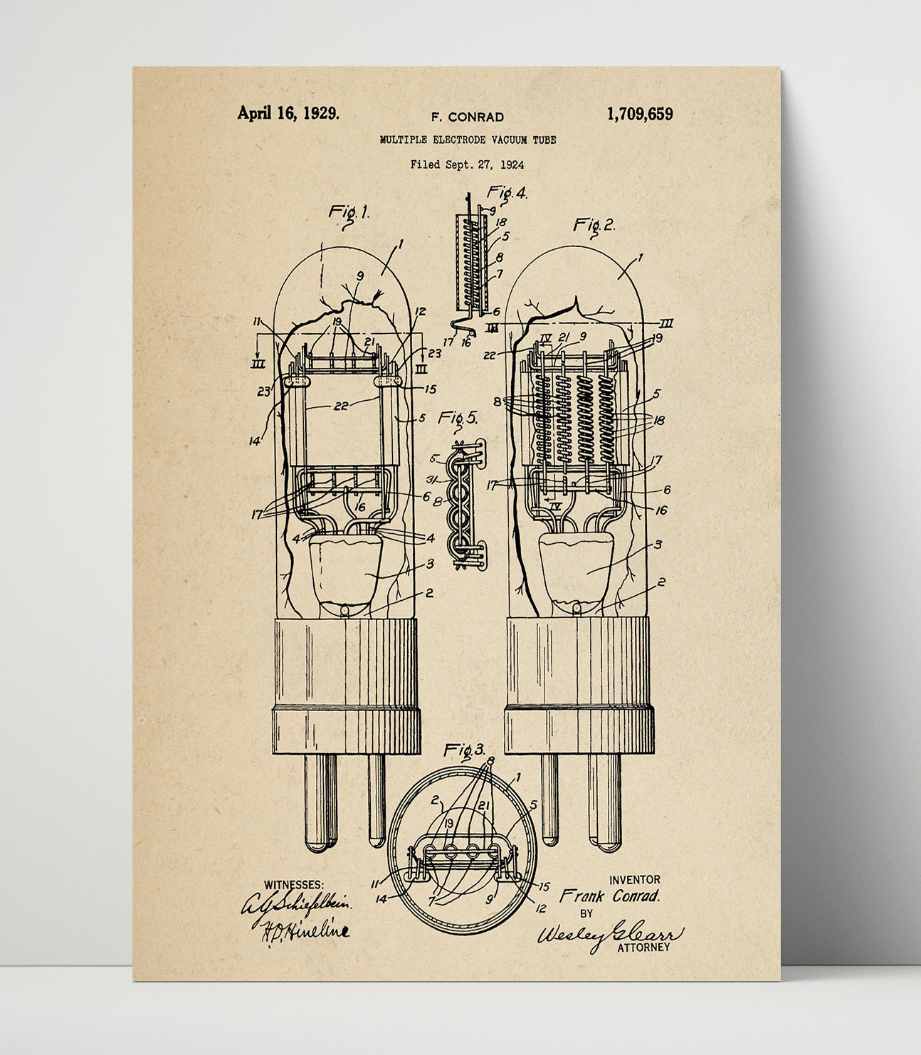 Patent Print - Multiple Electrode Vacuum Tube - Frank Conrad - 1929 - Patent 1709659 Patent Wall Art