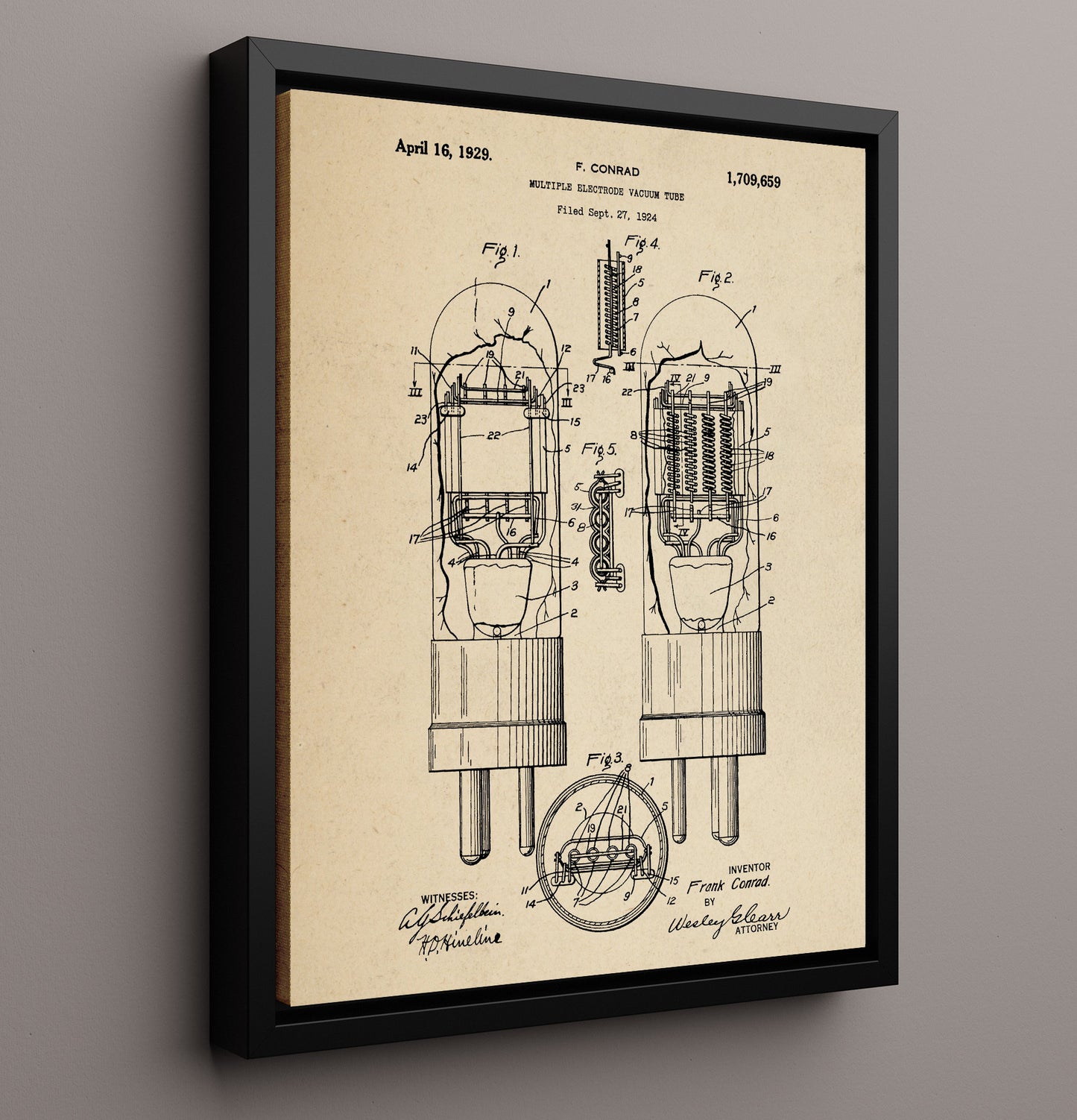 Patent Print - Multiple Electrode Vacuum Tube - Frank Conrad - 1929 - Patent 1709659 Patent Wall Art