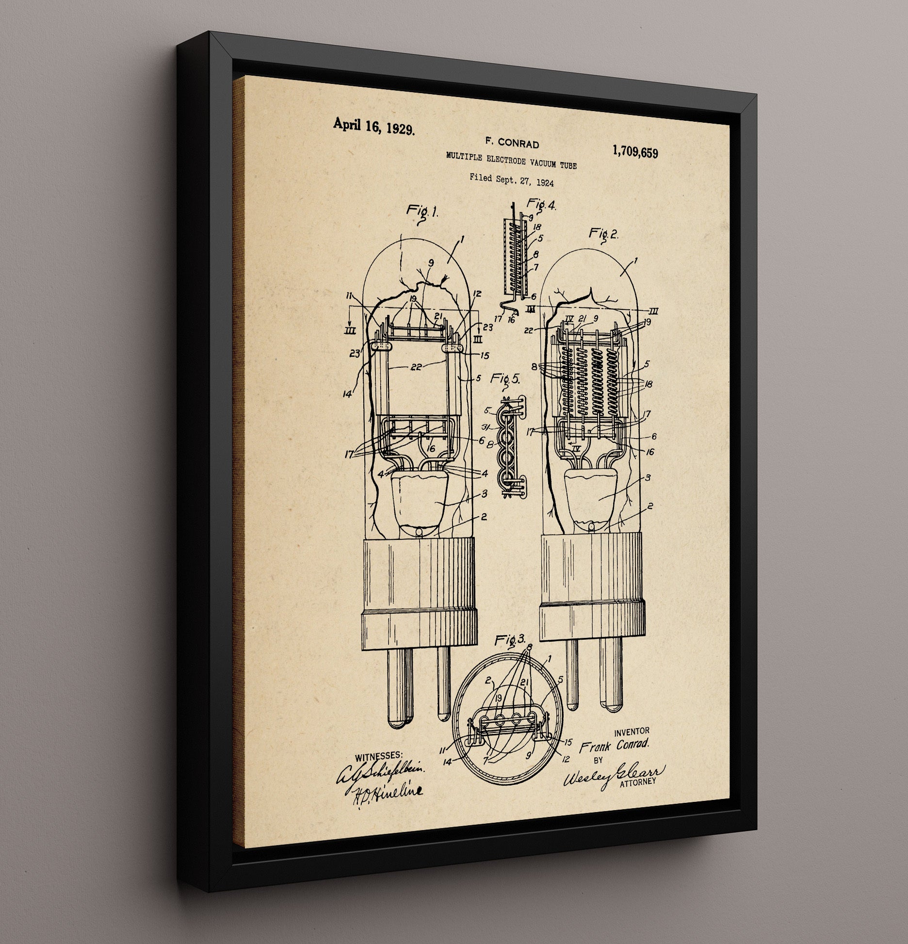 Patent Print - Multiple Electrode Vacuum Tube - Frank Conrad - 1929 - Patent 1709659 Patent Wall Art