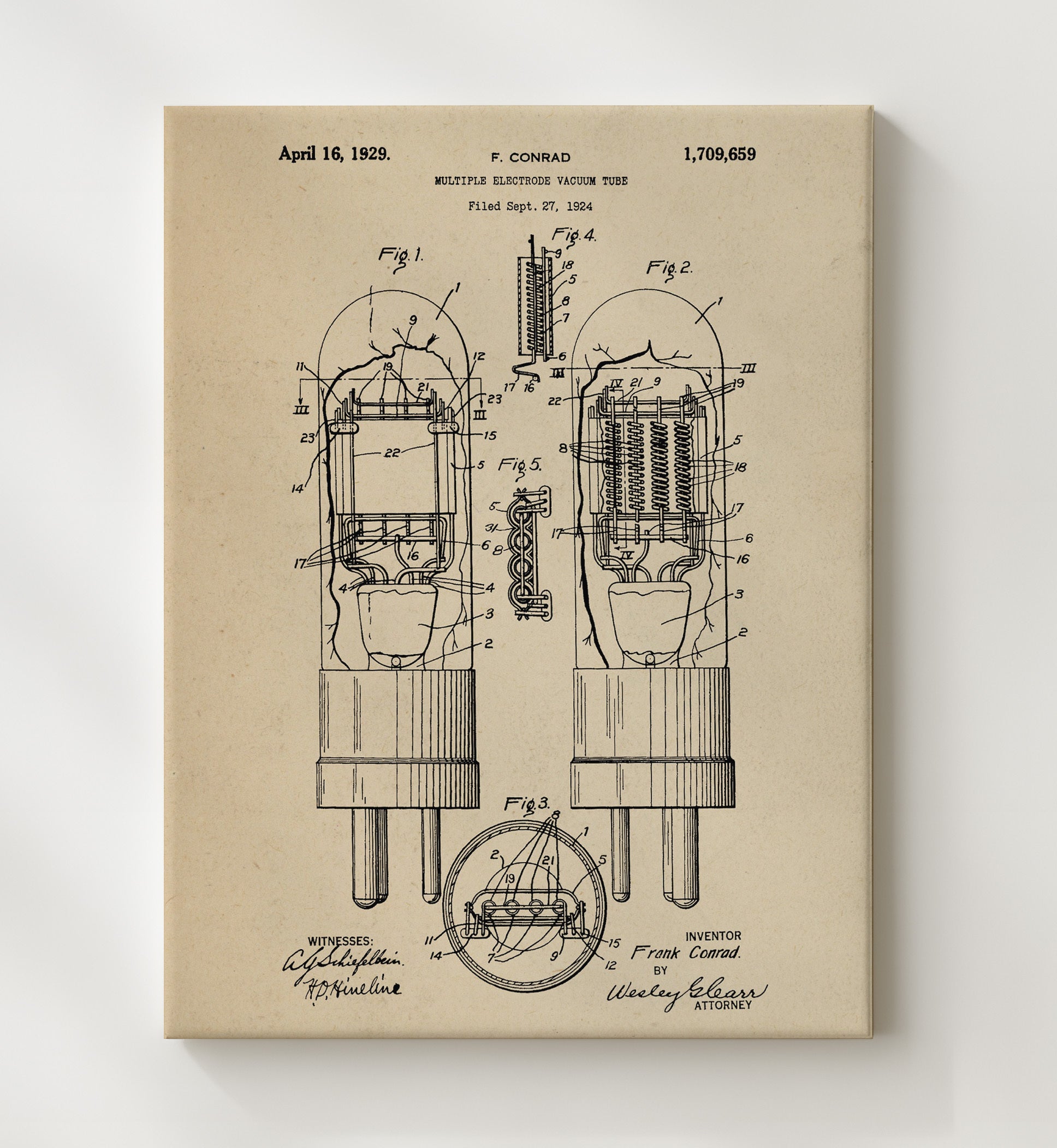 Patent Print - Multiple Electrode Vacuum Tube - Frank Conrad - 1929 - Patent 1709659 Patent Wall Art