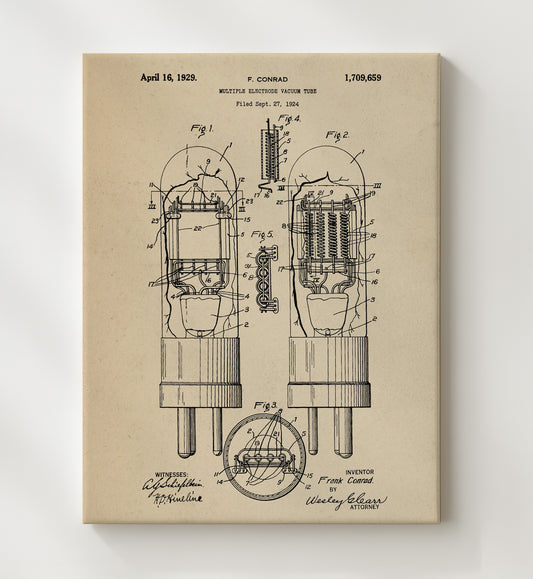 Multiple Electrode Vacuum Tube 1929 patent print wall art 8x10 Canvas
