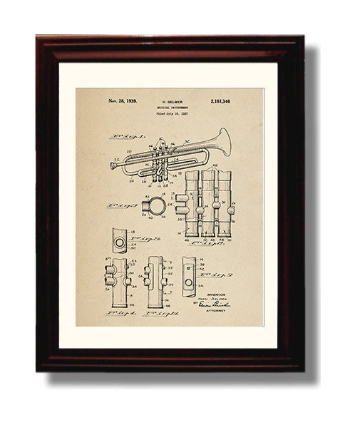 Patent Print - Musical Instrument - Henri Selmer - 1939 - Patent 2181346 Patent Wall Art