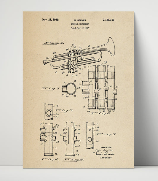 Musical Instrument - 1939 Patent - 16x20 Unframed Print