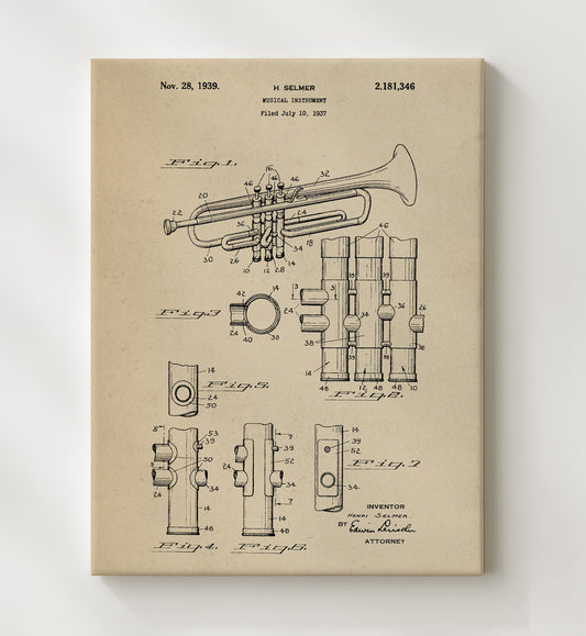 Musical Instrument 1939 patent print wall art 8x10 Canvas