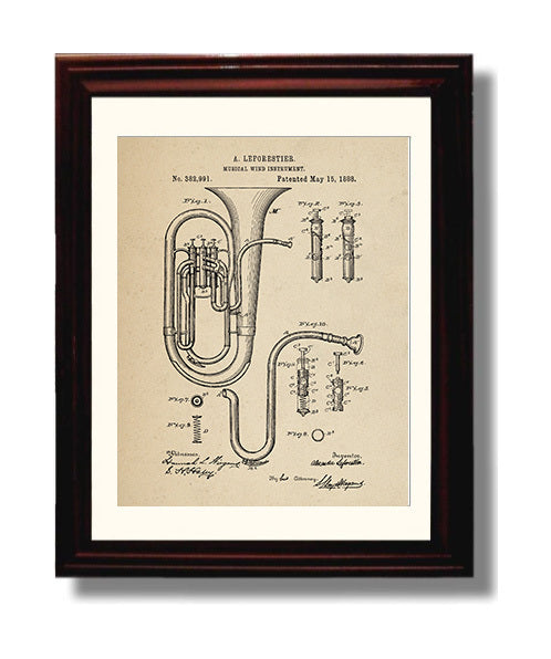 Patent Print - Musical Wind Instrument - Alexander Leforestier - 1888 - Patent 382991 Patent Wall Art