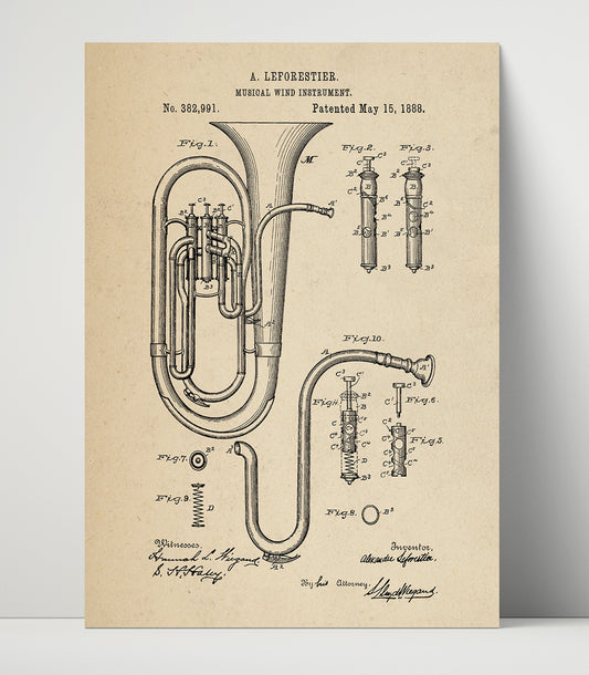 Musical Wind Instrument - 1888 Patent - 16x20 Unframed Print