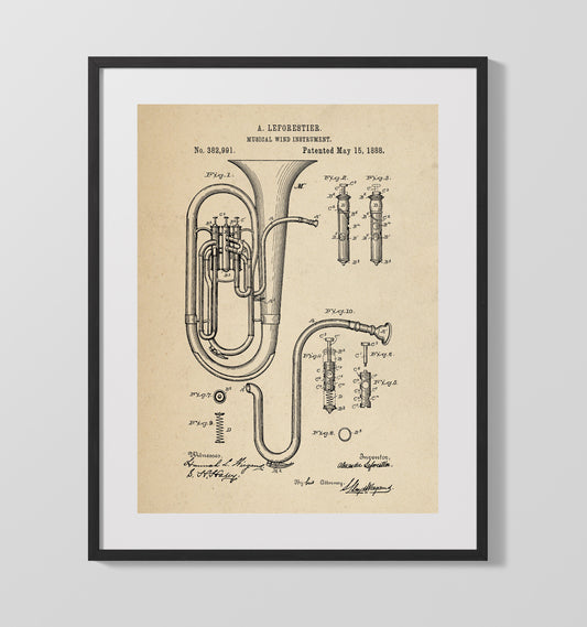 Musical Wind Instrument - 1888 Patent - 16x20 Gallery Frame