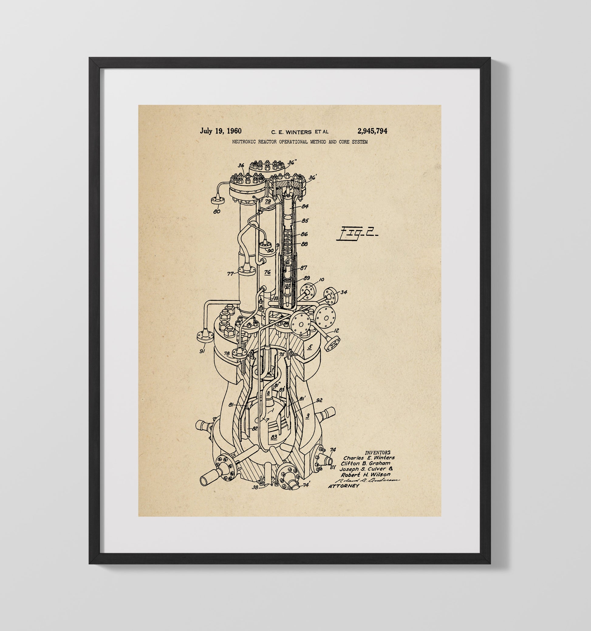 Patent Print - Neutronic Reactor Operational Method And Core System - Charles E. Winters Et Al - 1960 - Patent 2945794 Patent Wall Art