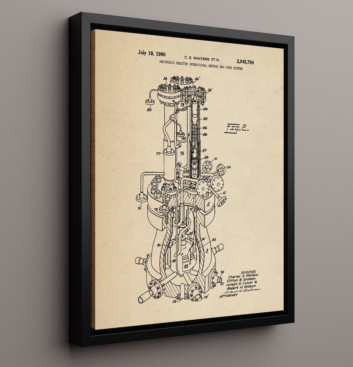 Patent Print - Neutronic Reactor Operational Method And Core System - Charles E. Winters Et Al - 1960 - Patent 2945794 Patent Wall Art