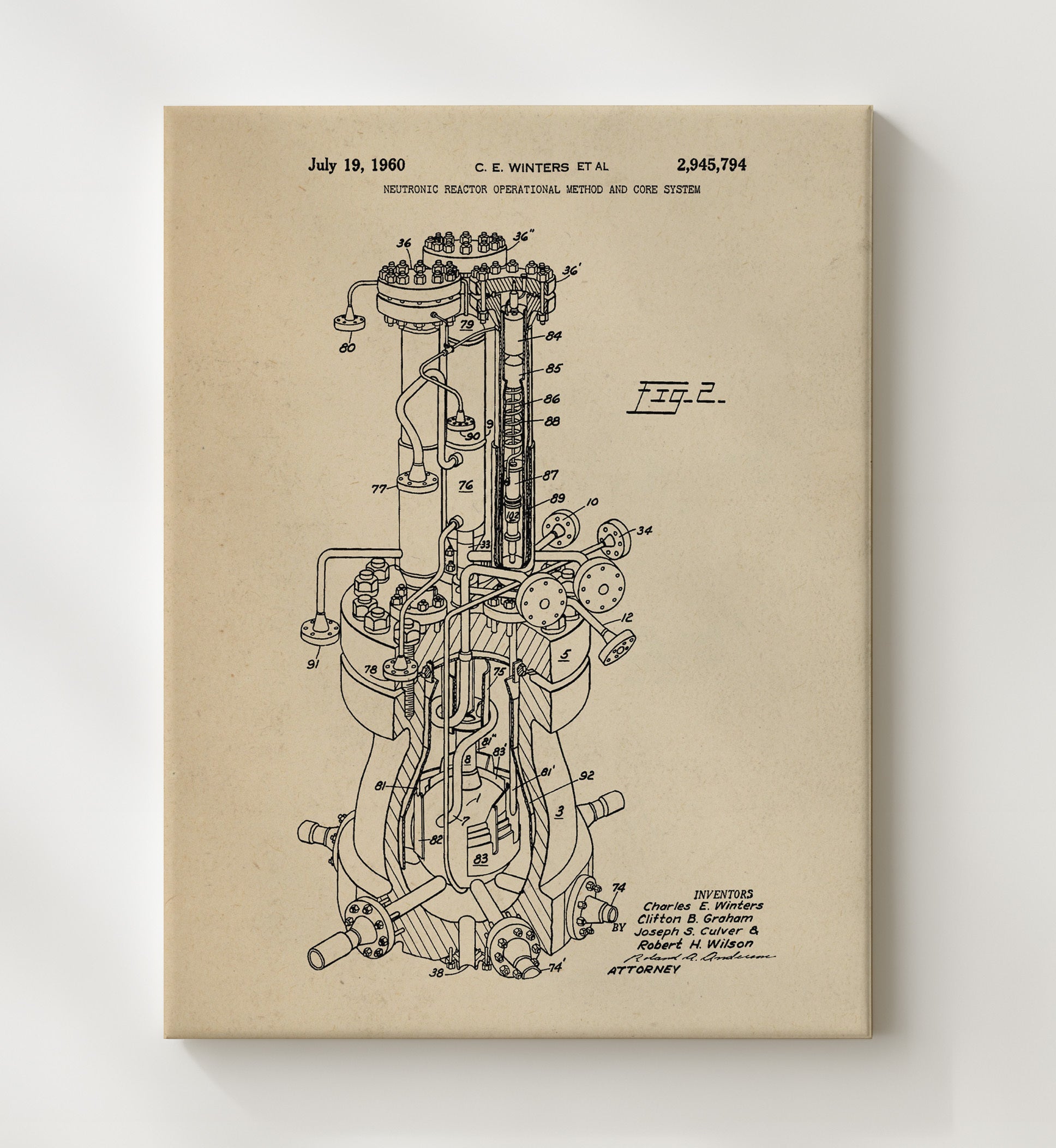 Patent Print - Neutronic Reactor Operational Method And Core System - Charles E. Winters Et Al - 1960 - Patent 2945794 Patent Wall Art