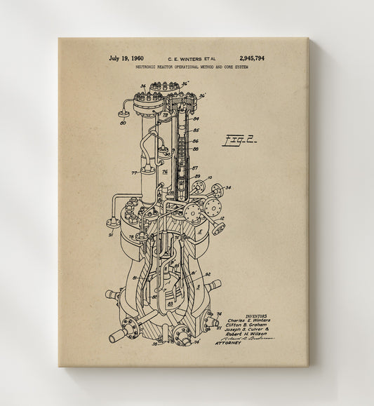 Neutronic Reactor Operational Method And Core System 1960 patent print wall art 8x10 Canvas
