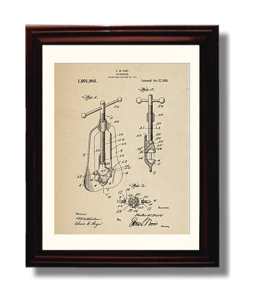 Patent Print - Nutcracker - F.W. Fort - 1916 - Patent 1201953 Patent Wall Art